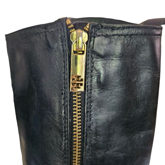 Tory Burch Tall Black Boots Alessandra Women's Size 6.5 Riding Boots Gold Logo - Picture 3 of 6